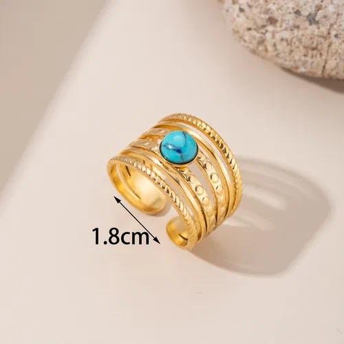 Round Open Ring for Women with Inlay Artificial Gemstones, 304 Stainless Steel, PVD Coated and 18K Real Gold Plated