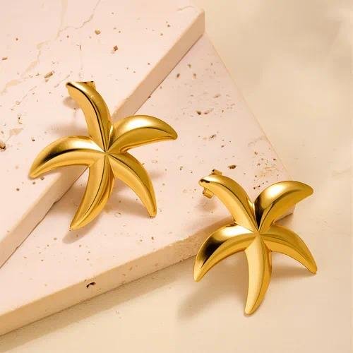 Special Interest Light Luxury Geometric Irregular Whole Body Titanium Steel Oil Pressure 18K Gold Ear-Ring Clip Women's Fashion High-Grade Earrings Wholesale
