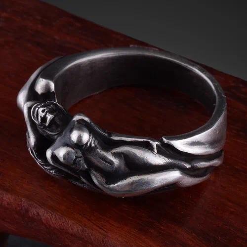 Retro  Ring For Men With Two Naked Women A Spring Dream Index Finger Ring Simple Small Popular Accessories