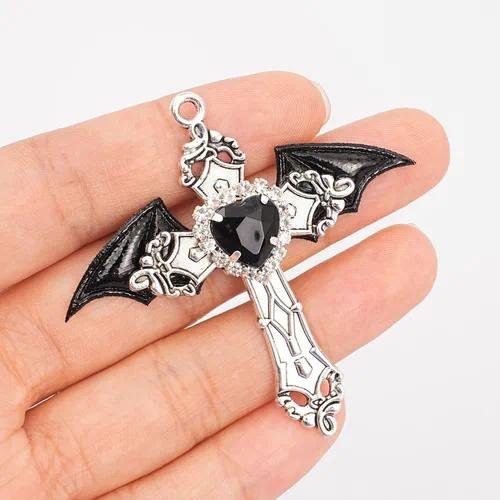 Hip-Hop Style Cross Pendant in Dyed Black Alloy Featuring Electroplated Craftsmanship