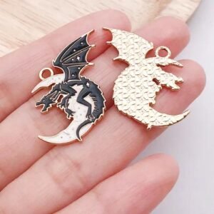 10 PCS Alloy Dragon Pendants with Enamel Craft, Dyed Black Gothic Jewelry Accessories