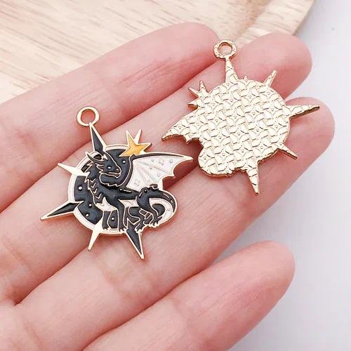 10 PCS Alloy Dragon Pendants with Enamel Craft, Dyed Black Gothic Jewelry Accessories