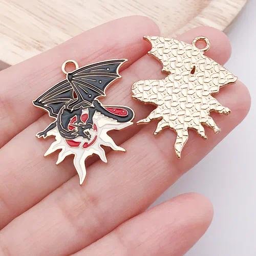 10 PCS Alloy Dragon Pendants with Enamel Craft, Dyed Black Gothic Jewelry Accessories