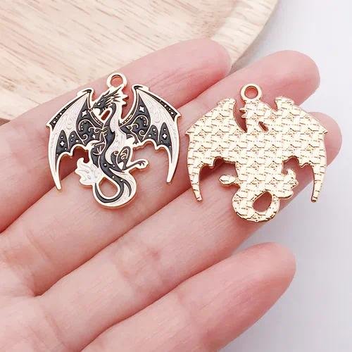 10 PCS Alloy Dragon Pendants with Enamel Craft, Dyed Black Gothic Jewelry Accessories