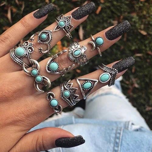 Animal Pattern Rings For Women Featuring Turquoise Inlay and Electroplated Alloy Design