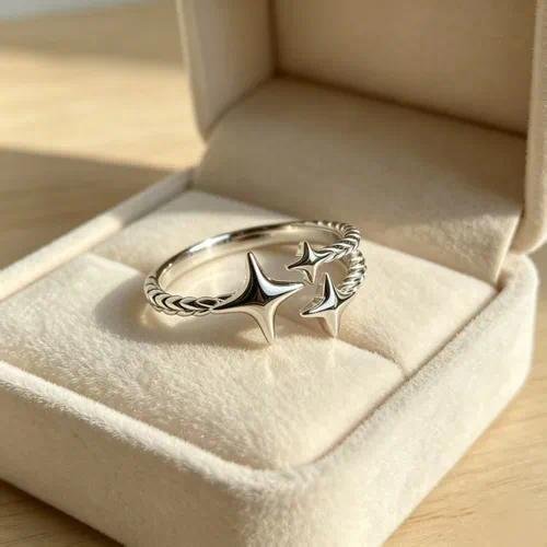 Simple Style Star Open Ring For Women Made of Zinc Alloy Featuring Electroplated and Three-dimensional Craftsmanship