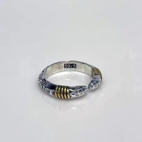 Retro Geometric Alloy Open Ring with Tang Grass Pattern Featuring Electroplated Design