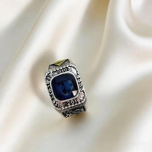 Devil's Eye Unisex Ring in Copper Alloy with September Birthstone Sapphire Featuring Electroplated Finish