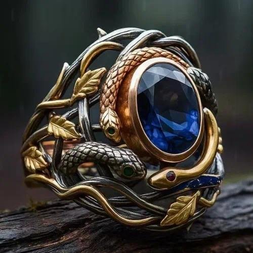 Unisex Snake Pattern Alloy Ring in Silver Featuring Ethnic Style, Perfect for Spring Wear