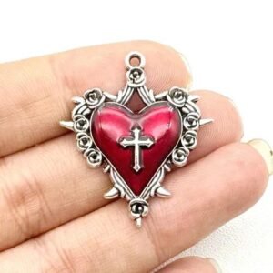 Dark Style Personalized Rose And Thorns Cross Heart Shaped Pendant DIY Jewelry Accessories Alloy Totem Pattern Electroplated Drip Oil