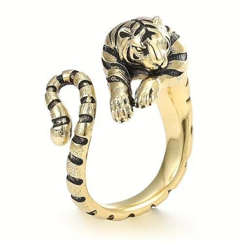 Tiger Ring For Men in Silver Alloy, 1 Piece Stylish Accessory