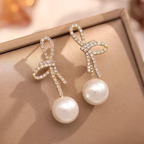 Simple Style Geometric Irregular Stud Earrings with Imitation Pearl for Women, 1 Pair