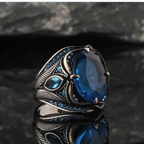 Retro Geometric Men's Alloy Ring with Artificial Gemstones, Electroplated Finish