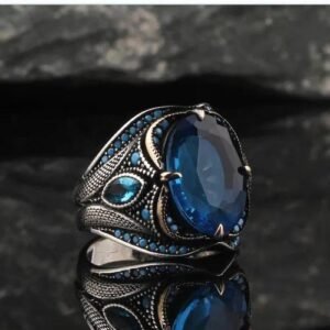 Retro Geometric Men's Alloy Ring with Artificial Gemstones, Electroplated Finish