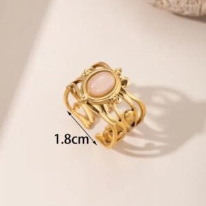 Round Open Ring for Women with Inlay Artificial Gemstones, 304 Stainless Steel, PVD Coated and 18K Real Gold Plated