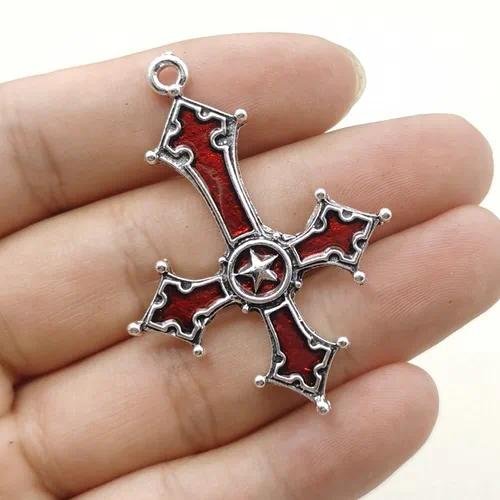 Electroplated Alloy Cross Pendant for DIY Jewelry Making, 1 Piece, Perfect Halloween Jewelry Accessory