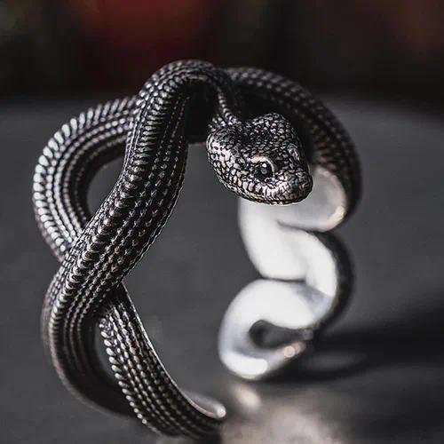 Retro Punk Style Snake Rings Dark Theme Alloy Animal Pattern Unisex Adjustable Rings Fox And Plating Craft Jewelry Accessories