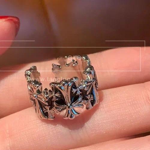 Cross Open Ring for Women in Alloy with Zircon Featuring Electroplated Finish