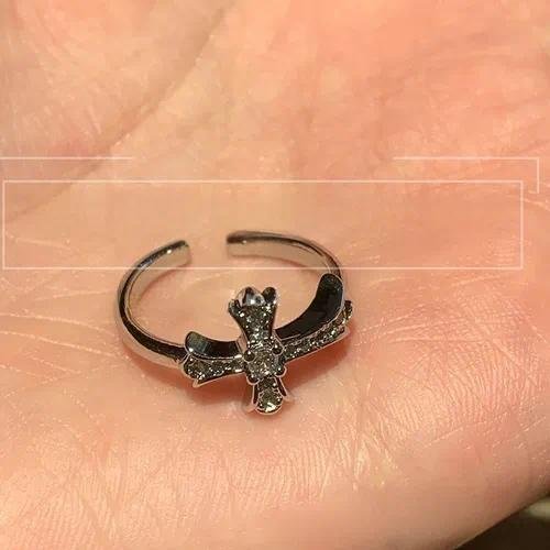 Cross Open Ring for Women in Alloy with Zircon Featuring Electroplated Finish