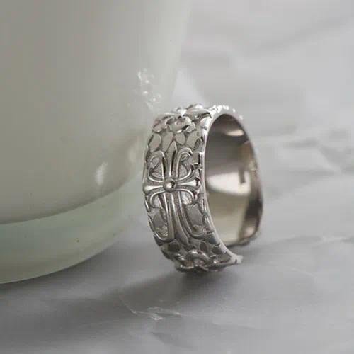 Men's Single Ring Trendy Male Finger Tail Ring Punk Hip Hop Open Finger Ring Vintage Cross Ring Geometric Pattern Copper