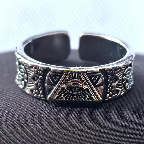 Adjustable God's Eye Ring For Men Vintage Versatile Zinc Alloy Geometric Pattern Open Ring Triangular Craft Plated Jewelry