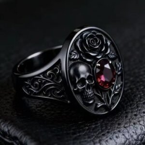 Retro Grey & Black Alloy Skull Ring for Women with Electroplated Finish, Perfect for Halloween