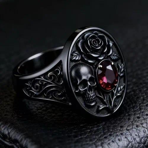 Retro Grey & Black Alloy Skull Ring for Women with Electroplated Finish, Perfect for Halloween