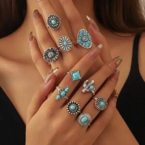 Animal Pattern Rings For Women Featuring Turquoise Inlay and Electroplated Alloy Design