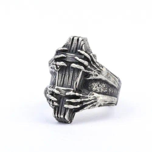 Adjustable Vintage Ring Coffin Vampire Claw Design Geometric Pattern Alloy Jewelry Unisex Hexagon Shaped Personalized Ring