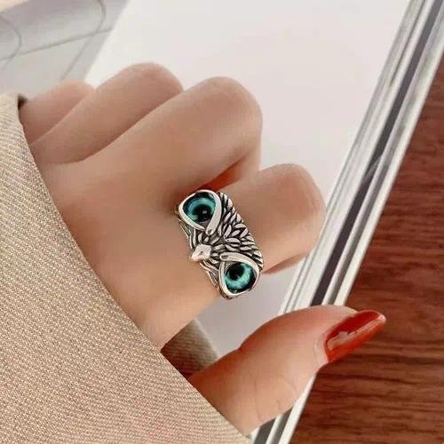 Vintage Style Owl Open Rings for Unisex Featuring Blue Alloy Design