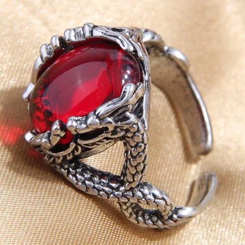 Vintage Style Eagle Ring for Women in Alloy with Rhinestone Inlay, Antique Silver Plated Finish