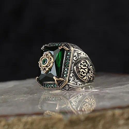 Retro Men's Geometric Alloy Ring with Electroplated Finish and Artificial Gemstones