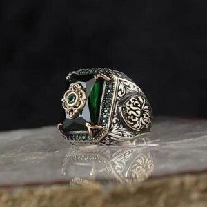 Retro Men's Geometric Alloy Ring with Electroplated Finish and Artificial Gemstones