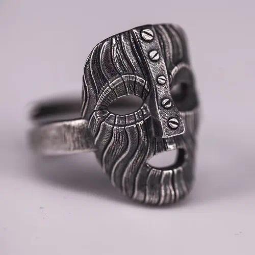 Adjustable Open Ring Face Mask Design Gothic Punk Skull Men's Ring Vintage Style Zinc Alloy Jewelry Accessory Unisex