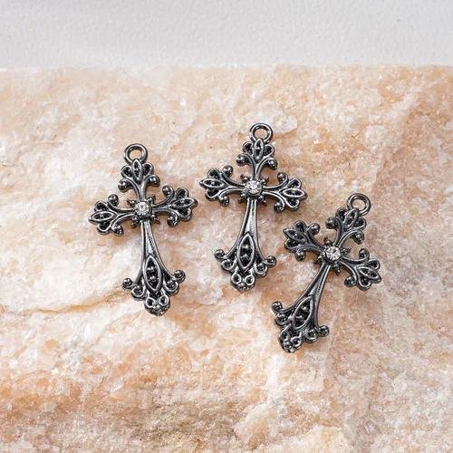 Vintage Zinc Alloy Rhinestone Cross Necklace Pendant Earrings DIY Jewelry Accessories Alloy Accessories