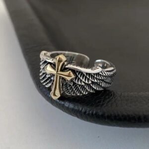 Retro angel wing ring men's fashion personality  hip hop single index finger ring graffiti wing cross ring