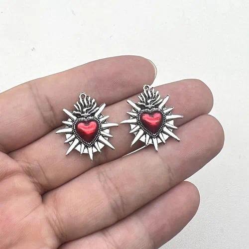 1 Piece 23 * 25mm Zinc alloy Flame Heart Shape Pendant DIY Jewelry Accessories