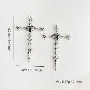 Dark Bat Skeleton Cross Pendant American Retro Trendy Cool Spicy Girl Sweater Chain Pendant Metal Craft Electroplating
