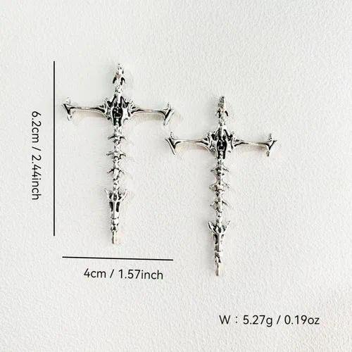 Dark Bat Skeleton Cross Pendant American Retro Trendy Cool Spicy Girl Sweater Chain Pendant Metal Craft Electroplating